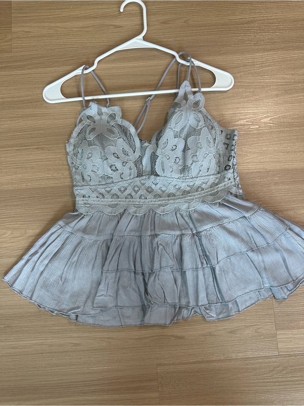 Zenana Outfitters Light Gray Crochet Babydoll Tank